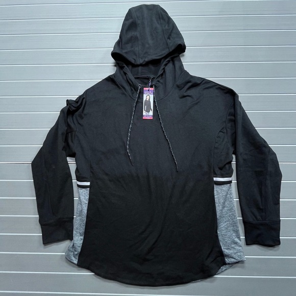 Serene Tangerine Tops - Serene Tangerine Black Heather Grey Colorblock Soft Pullover‎ Hoodie XLarge